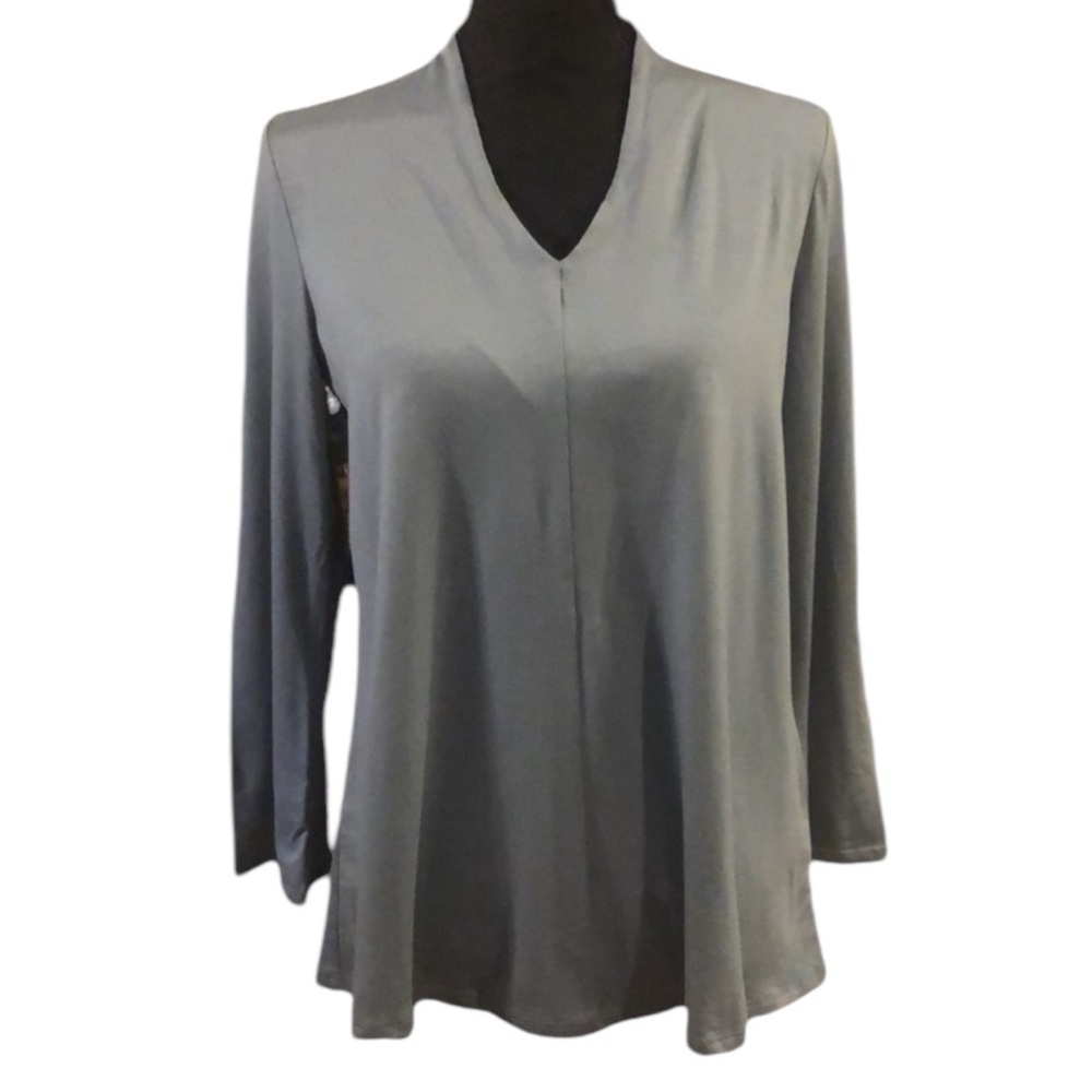 EILEEN FISHER LONG SLEEVE V-NECK TOP BLUISH GRAY SIZE XS